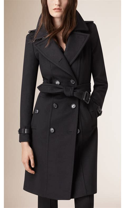 burberry wool coat with leather sleeves|Burberry black wool coat women's.